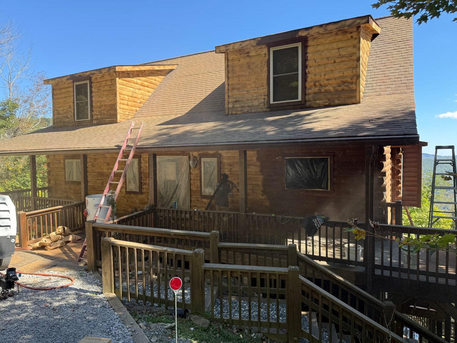 Log home restoration in progress by ProFlow in the NC mountains