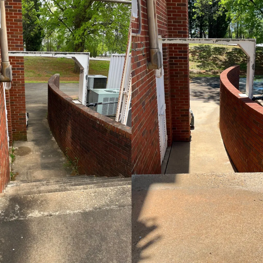 Before and after brick access ramp cleaning